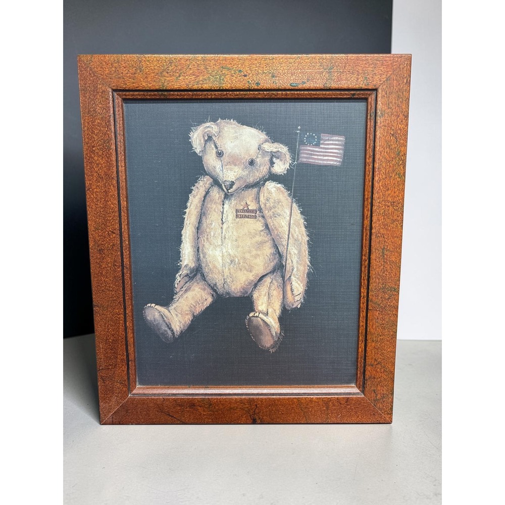 Sullins House Teddy Bear American Flag Framed Art Print Courage Bravery 10x12